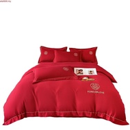 C3S Chinese Wedding Fine Embroidery Bedsheet Set Red color bedsheet fitted sheet set/Flat Sheet Quee