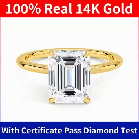 Szjinao 100% Real Emerald Cut Moissanite Ring 14k Gold 1ct 2ct 3ct Wedding Eternity Jewelry For Wome
