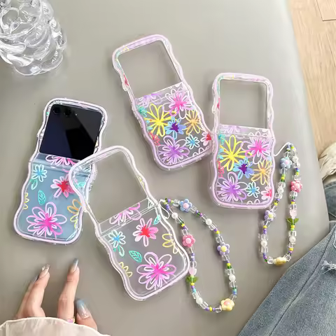 For Motorola Razr 50 2024 2023 40 Ultra 5G Unique Cute Colorful Flower Crystal Candy Pearl Chain Wri