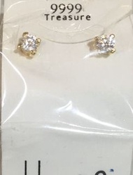 黃金純金9999經典時尚四爪鑲鑽耳環 鑽約4.7mm大小 閃亮鋯石耳環 重0.28錢 pure gold earrings 24k 9999