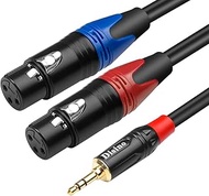 Disino Dual Female XLR to 3.5mm Y-Splitter Cable, Unbalanced XLR Female to 1/8 Inch Mini Jack TRS St