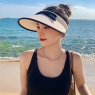 UV Sun Hat For Women Summer Bow Wide Brim Empty Top Visor Hat Outdoor Beach Cycling UV Protection Sunscreen Hats Female Sun Cap