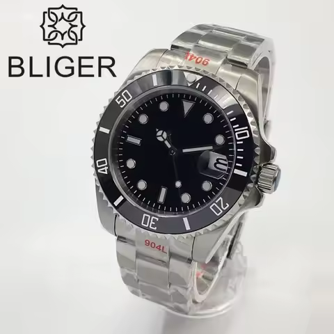 BLIGER 40mm Automatic Men Watch Steel Strap NH35 MIYOTA 8215 PT5000 Movement Sapphire Crystal 3 o'cl