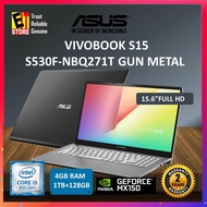 ASUS VIVOBOOK S530F-NBQ271T GUN METAL- I5-8265U/4GB/1TB+128GB/MX150 2GB/W10/2YRS + BAG