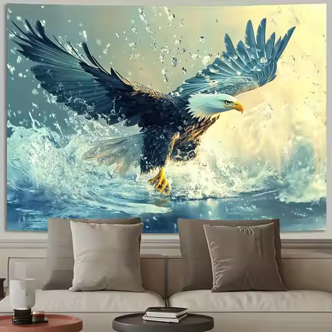 Large Majestic Eagle Wall Tapestry - Vibrant Liquid-Style Dynamic Eagle Design, Durable Peach Light 