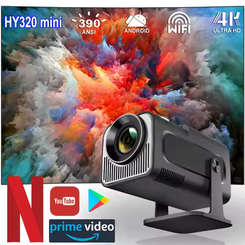 2025 4K Android 11 Projector Native 1080P 390ANSI HY320 mini Dual Wifi6 BT5.0 1920*1080P Cinema port