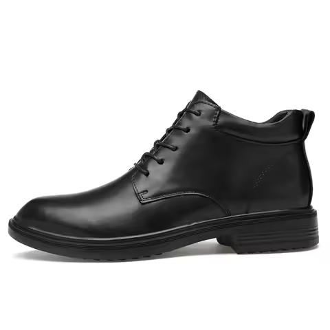 Men's Ankle Boots Black Genuine Leather Lace-Up Chukka Boots with Fur-Lined and No Fur Options Big S