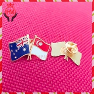 Singapore Australia Friendship Flag Brooch - Singapore Australia Flag Brooch Pin - Harapan Mulya