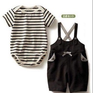 2pcs/set Straped Suit & Stripes Romper