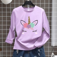 Women Unicorn T Shirt Plus Size Lengan Panjang Muslimah Blause Baju Budak Perempuan