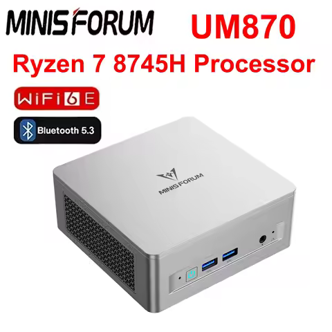 MINISFORUM UM870 Slim Ryzen 7 8745H Mini PC Windows 11 Pro DDR5 5600Mhz PCie 3.0 NVMe SSD Wifi6E BT5
