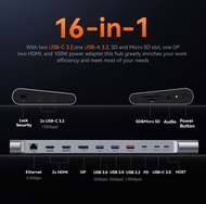 [KITHT] TobenONE USB C Docking Station Stand Support Dual/Triple 4K Monitor with 100W Gan III Power 