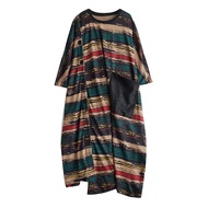 XITAO Dress Vintage Irregular Batwing Sleeve Striped Dress