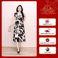 High-end designed middle-aged dress for mother Ladyshop T485, soft and cool silk, peplum concealer f
