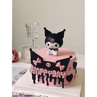 網紅亞克力庫洛米蛋糕裝飾擺件萬圣節卡通黑粉系插件寶寶生日插牌