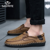SAGYRITE Big Size Men Shoes 38-48 Slip on Loafers for Men Driving Shoes for Men Genuine Leather Men Casual Shoes