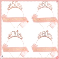 Happy Birthday Sash and Crown 40 50 60 70 80th Queen Crystal Crown Satin Ribbon Sash for Birthday Wo