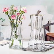 ST-🚤Qijing Transparent Glass Vase Gold Rim Vase Lucky Bamboo Simulation Vase Living Room Art Decoration Lily Tulip Bouqu