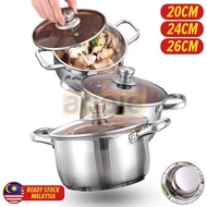Arjoie [ 20 / 24 / 26CM ] Stainless Steel Soup Pot With Lid Cover / 带盖不锈钢汤锅