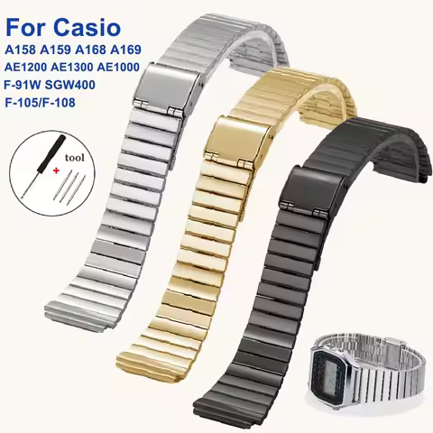 For Casio F91W Watch Steel for F84 F105 F108 A158 A-168 AE-1300 AE-1200 Casio Straps Ultra-thin Meta