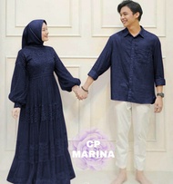 COUPLE MARINA /CP MARINA GAMIS BRUKAT + KEMEJA POLOS /GAMIS MAXI WANITA