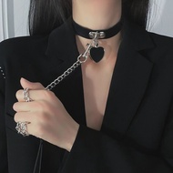 Necklace Women Leather Bell Ring Dark Heart Pendant Necklace Necklace Chain Necklace Heart Necklace