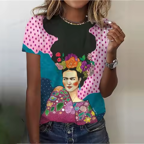 Women T Shirt 3d Art Face Printing 2023 Fashion New Summer Street Short Sleeve Casual Daily O-Neck T