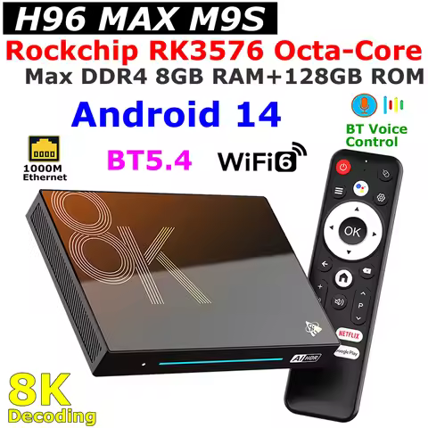 Android 14 TV BOX H96 MAX M9S RK3576 Octa Core DDR4 8GB 128GB 1000M LAN USB3.0 Wifi6 BT5.4 8K Decodi