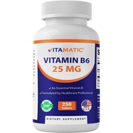 Vitamatic Vitamin B6 (Pyridoxine HCI), 25 mg 250 Vegetarian Tablets