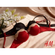 HNM H&M Women's Half Cup Cotton Underwire Bra 34B 36B 38B Black red - CHC