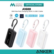 ANKER A1688 ZOLO POWER BANK 10000MAH 30W FAST CHARGE | BUILT IN USB C CABLE |  TWO WAY FAST CHARGING