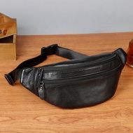 Men's Genuine Leather Waist Bag Chest Pack Men's Waist Bag Cowhide Male Zipper Travel Phone Bag
