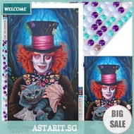 5D DIY Full Round Drill Diamond Painting Mad Hatter Cheshire Cat Alice 40x65cm