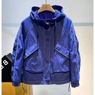 Musim Panas Lelaki Nipis Bergaya Longgar Jaket Pelindung Matahari Bertudung Biru Jaket Kasual Jaket 
