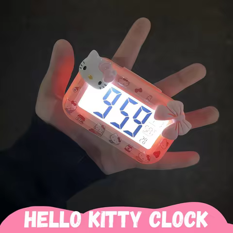 Hello Kitty Mini Night Light Alarm Clock Cute Timer Multi Functional Portable Desk Clock Birthday Gi
