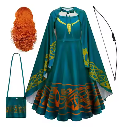 Merida Dress for Kids Girls Brave Cosplay Costume Printed Outfits Halloween Carnival Party Clothes B