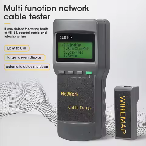 Portable SC8108 LCD Network Tester Meter RJ45 Cat5e Cat6 UTP Unshield LAN Cable Tester & Meter RJ11 