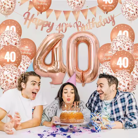 28pcs 18 21 30 40 50 60 70th Rose Gold Happy Birthday Balloon Set Banner Balloon Adults Birthday Par