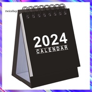 [TY] English Desk Calendar School Desk Calendar 2024 Mini Desk Calendar Monthly Planner Standing Desktop Calendar for Home Office School Portable Twin-wire Binding English