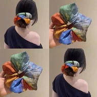 Bohemian Style Literary Retro Irregular Stitching Ramie Handmade Scrunchy Hair Tie Green Blue Yellow
