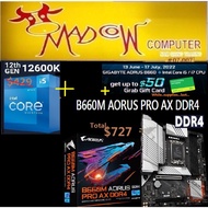 Intel Core i5-12600K CPU 10 Cores/16T Up to 4.9 GHz(3Y) + GIGABYTE B660M AORUS PRO AX DDR4...(3Y) + 