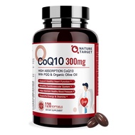 NATURE TARGET CoQ10-300mg-Softgels + PQQ with Organic-Olive-Oil - High Absorption-Coenzyme-Q10 - Ant