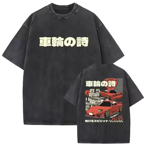 Anime Initial D Drift AE86 Washed Vintage Print T-shirt RX-7 R34 Skyline GTR JDM T-shirts Men's Hara