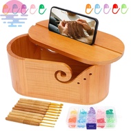 Oval Yarn Bowl with Lid Wood Crochet Yarn Holder with Curved Slot for Knitting Lover SHOPCYC1876
