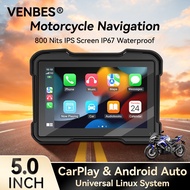 VENBES 5 Inch Motorcycle Navigator Wireless Carplay Android Auto Portable waterproof IP67 Bluetooth