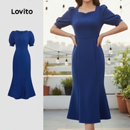 (Fashion_3) Lovito Elegant Dress Simple Sense of Lines Spring/summer Blue Dress for Women L138ED033 