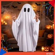 [ER] White Ghost Cape - Spooky Costume with Black Eye Holes for Kids & Adults