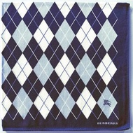 Burberry 古董手帕 藍色菱格紋圖案 20 x 20