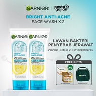 (PAKET HEMAT ISI 2) Garnier Bright Complete 3-in-1 Anti Acne Facial Cleanser Skin Care - 100ml