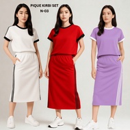 PIQUE KIRBI SET Women's Top and Long Skirt, Sporty Cotton Pique Material, Stretch Material